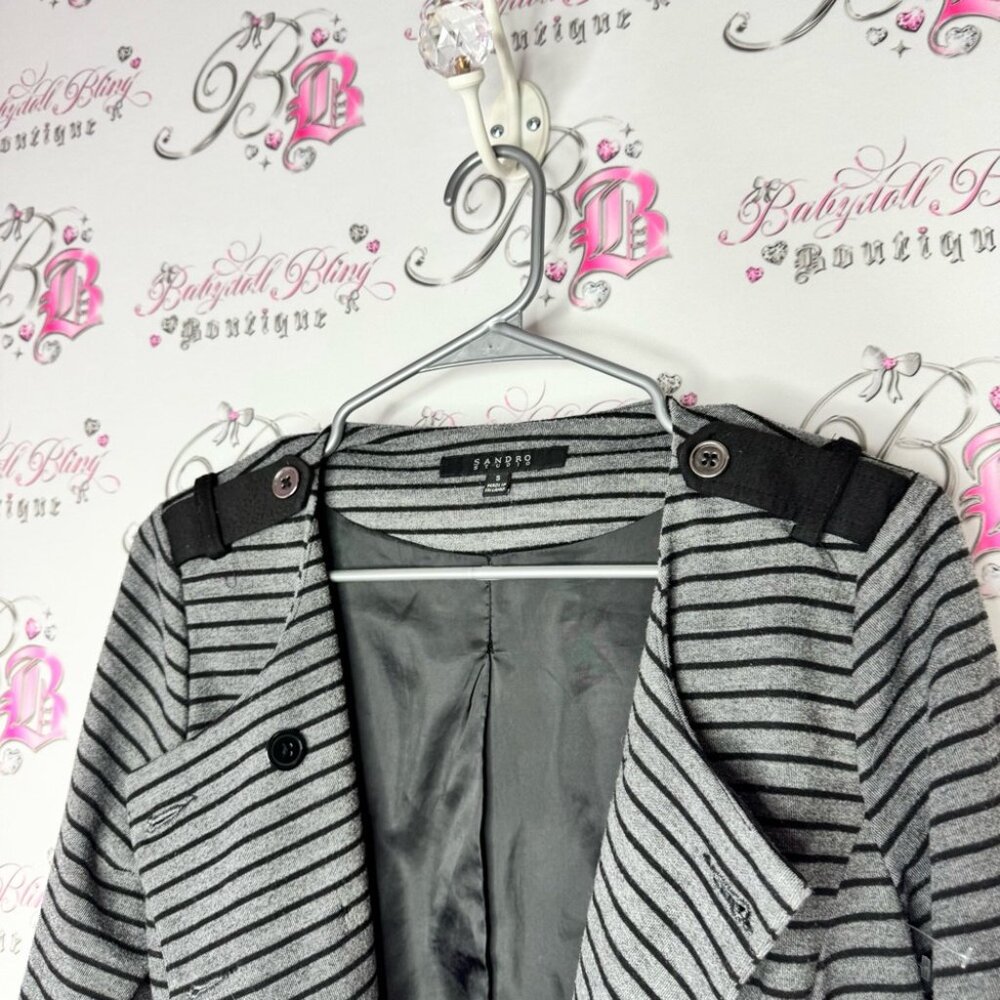 Sandro blazer Striped Black and Gray coat Jacket buttons pockets grey - Picture 5 of 8